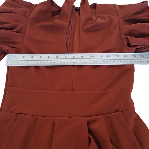 Revamped ruffled peplum skinny brown two piece women jumpsuit US L never worn - Picture 6 of 13